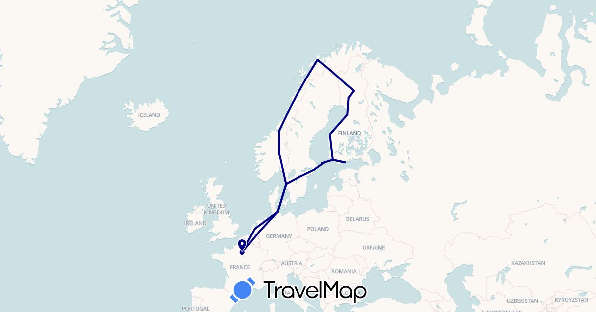 TravelMap itinerary: driving in Åland Islands, Germany, Finland, France, Netherlands, Norway, Sweden (Europe)
